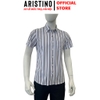 Áo Sơ Mi Nam Ngắn Tay Aristino ASS060FAH2 màu trắng in kẻ nâu