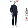 Bộ Thể Thao Nam Owen BTT256157 màu xanh tím than dáng reguler, áo cổ 3 phân, khóa kéo, tay và gấu bo chun, quần cạp chun ống suông chất liệu polyester