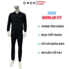 Bộ Thể Thao Nam Owen BTT256158 màu đen dáng reguler, áo cổ 3 phân, khóa kéo, tay và gấu bo chun, quần cạp chun ống suông chất liệu polyester