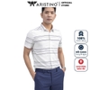 Áo Sơ Mi Nam Tay Ngắn Aristino ASS051S9 Màu Trắng Kẻ Ngang Xanh Đậm Dáng Slim Fit Tà Lượn Vải Sợi Sồi