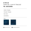 Quần Tây Nam Owen QST231858 màu xanh cổ vịt dáng slim fit cạp tăng đơ Chất Liệu Polyester