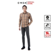 Áo Sơ Mi Nam Tay Dài Owen AR220885D Màu kẻ caro nâu đen Dáng Regular Fit Vải Sợi tre
