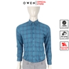 Áo Sơ Mi Nam Tay Dài Owen AR220819DT Kẻ Caro Xanh Đậm Đen Trắng Dáng Regular Fit Tà Lượn Có Túi Vải Bạc Hà