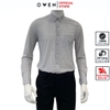 Áo Sơ Mi Nam Tay Dài Owen AR230528DT màu kẻ caro xám rêu dáng regular fit tà lượn có túi chất liệu knit
