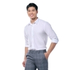 Áo Sơ Mi Trắng Nam Tay Dài Owen AS230323D (AS240310D) màu trắng trơn dáng slim fit tà lượn không túi chất liệu café