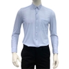Áo Sơ Mi Nam Tay Dài Owen AR230523DT màu in xanh trắng Dáng regular fit tà lượn không túi chất liệu Knit