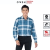 Áo Sơ Mi Nam Tay Dài Owen AR220876DT Kẻ caro lớn xanh trắng Dáng Regular Fit Tà Lượn Có Túi Vải café