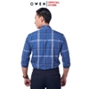 Áo Sơ Mi Nam Tay Dài Owen AS220950D màu kẻ caro xanh navy trắng Dáng Slim Fit Tà Lượn Không Túi Vải Sợi Tre