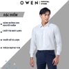 Áo Sơ Mi Trắng Nam Tay Dài Owen AR230327D màu trắng trơn dáng suông tà lượn không túi chất liệu sợi sồi