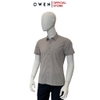 Áo Sơ Mi Nam Tay Ngắn Owen AB240063NT màu be họa tiết chấm bi dáng suông body fit tà bằng có túi chất liệu Bamboo poly