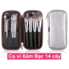 Bộ cọ trang điểm cao cấp lông mịn make up chuyên nghiệp 14 cây vỏ xám bạc kèm ví da