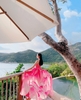 Đầm Maxi Yếm Hồng Loang Họa Tiết H0376