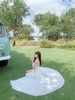  Đầm Maxi Trắng Hở Lưng Cổ Yếm Chân Bèo DT729