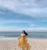Đầm Maxi Vàng Bệt Vai Tay Dài Bèo Chân  DM443