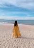 Đầm Maxi Vàng Bệt Vai Tay Dài Bèo Chân  DM443