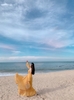 Đầm Maxi Vàng Bệt Vai Tay Dài Bèo Chân  DM443