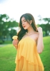 Đầm Maxi Vàng Cổ Yếm Tầng Bèo DM331