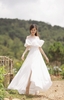 Đầm Maxi Trễ Vai Trắng Xẻ DT001