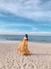 Đầm Maxi Vàng Bệt Vai Tay Dài Bèo Chân  DM443