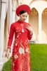 Áo dài cô dâu gấm đỏ hoàng gia kết phụng ADD257