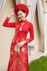Áo dài cô dâu gấm đỏ hoàng gia kết phụng ADD257