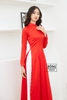 Áo dài cô dâu gấm đỏ viền ngọc 4 tà nền hoa cúc ADD223
