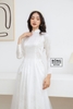 Áo dài cô dâu gấm trắng kết ngọc dọc 2 bên ADT205