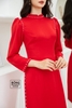 Áo dài cô dâu lụa đỏ viền ngọc ADD204