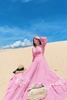 Đầm Maxi Cổ Vuông Phối Ren Hồng DM751H