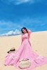 Đầm Maxi Cổ Vuông Phối Ren Hồng DM751H