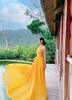 Đầm Maxi Voan Dập Ly Ngực Eo Không Xẻ Tà Vàng DM755
