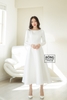 Đầm thiết kế phi nhật trắng lụa Hàn cổ tròn tay dài VTK350