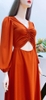 Đầm Maxi Cam Đất Tay Dài Rút Ngực DM743