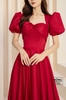 Váy cưới phi nhật nơ ngực tay phồng đỏ VC680D