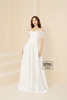Váy cưới phi nhật trễ vai organza chân eo trắng VC859