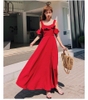 Đầm Maxi Đỏ Cột Nơ Bèo Chéo Lưng DM675