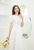 Váy cưới phi nhật trắng cổ tròn 6 mảnh kèm nơ DC760