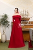 Váy cưới phi nhật trễ vai đỏ phối tay ren cá suông HCD319D