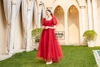 Váy cưới voan xốp đỏ cổ vuông lưng V nơ DC620D