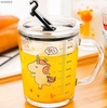 Cốc chia vạch pha sữa, pha đồ uống chất liệu thủy tinh cao cấp chịu nhiệt cao, có nắp đậy tặng kèm ống hút silicon