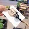 Dây buộc tóc co giãn đính hạt tròn, mặt ngọc nhân tạo in chữ phong cách Hàn Quốc cổ điển thời trang