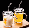 Cốc chia vạch pha sữa, pha đồ uống chất liệu thủy tinh cao cấp chịu nhiệt cao, có nắp đậy tặng kèm ống hút silicon
