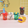 Bình nước, Cốc uống nước 300ml bằng nhựa PC có ống hút, có nắp đậy cho trẻ em, học sinh, sinh viên...