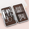 Bộ Kiềm Cắt, Bấm Móng Tay , Lấy Ráy Tai , Que Nặn Mụn , Kéo Tỉa Lông Mày Inox 12 Món Full Box Hộp Da Sang Trọng