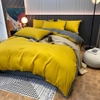 Bộ Chăn Ga Gối Cotton Tici Màu Vàng Phối Viền Bèo Máu Xám  - CTTC04