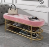 Ghế Ngồi Mang Giày Màu Hồng Chân Sắt Vàng - GMG02A.1