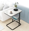 Bàn Góc Sofa 2 Tầng Mặt Đá Trắng Chân Sắt Sơn Đen - BT45.5