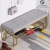 Ghế Ngồi Mang Giày Màu Xám Chân Sắt Vàng - GMG07