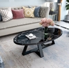 Bàn Trà Sofa Elip Mặt Đá Đen Chân Sắt Sơn Đen