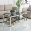 Bàn Trà Sofa Chữ Nhật 2 Tầng Đá Đen Chân Vàng Hiện Đại